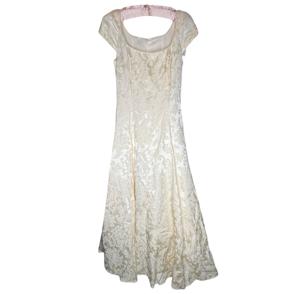 Vintage Jessica McClintock Bridal Yellow Floral Gown Dress Size 4